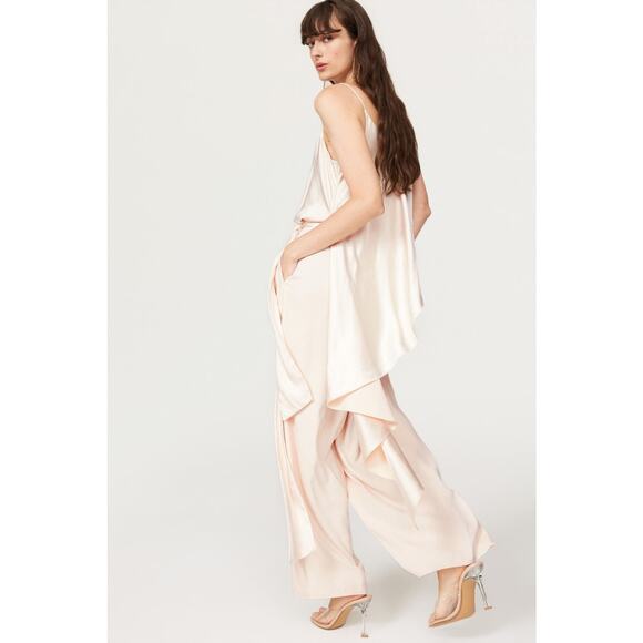 Obando Collective‎ Cape Satin Jumpsuit Cream Sleeveless Wide Leg V-Neck Sz 4 - Picture 3 of 16